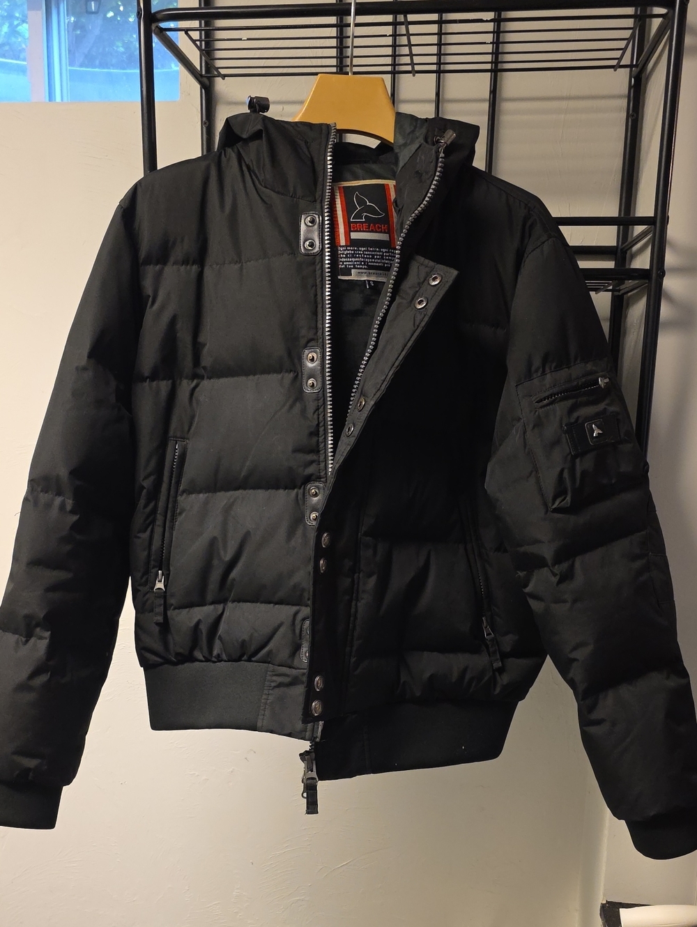 Black Men's Puffer Jacket with Hood by